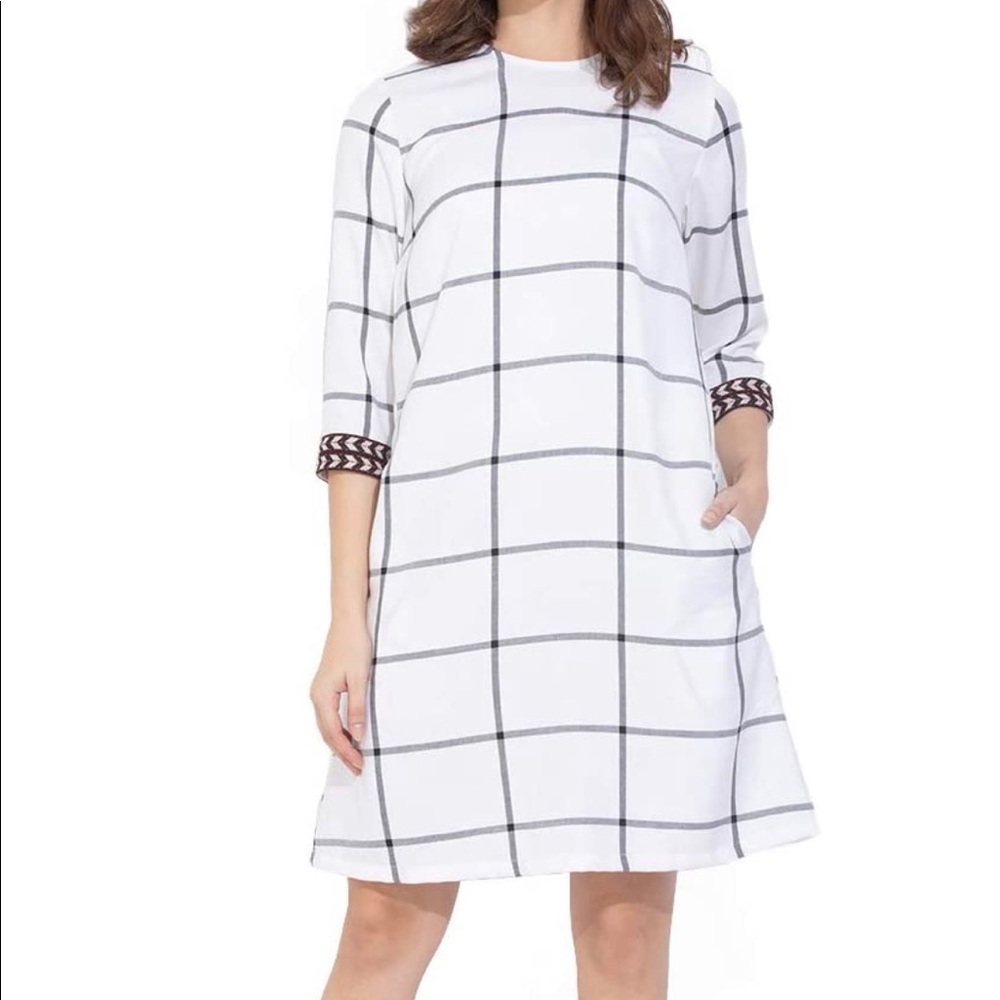 White cotton Dress with embroidered sleeves